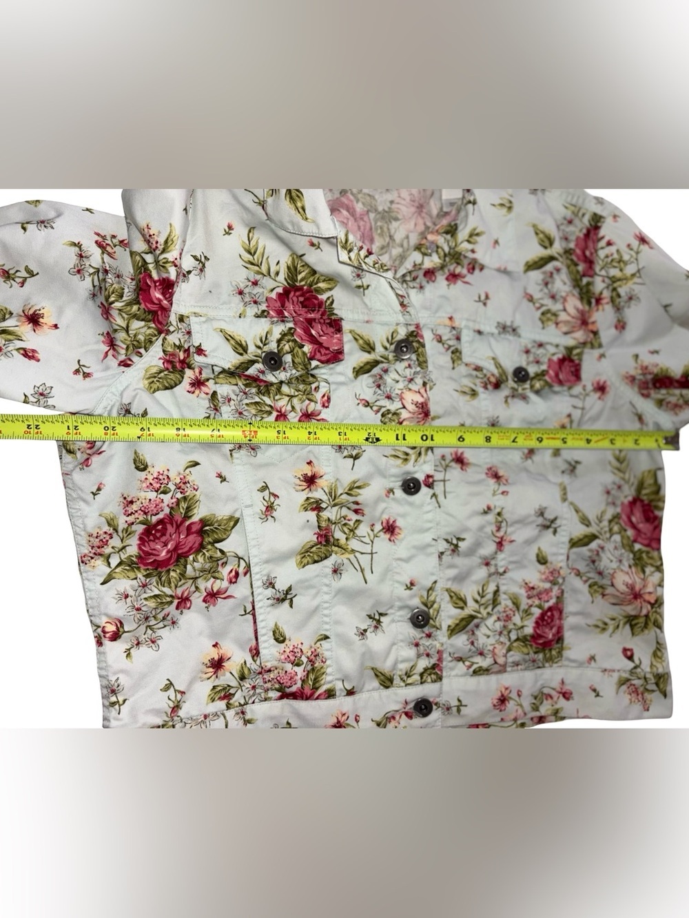 Liz Claiborne Floral Cropped Denim Jacket Size L 100% Cotton Cottagecore - Picture 6 of 9